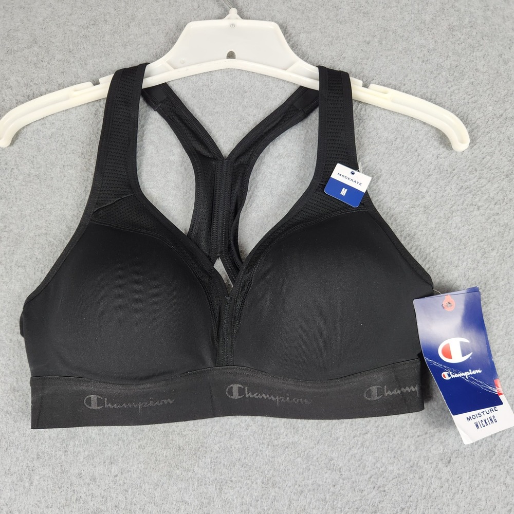 Champion The Curvy Sports Bra Womens Medium Black Racerback Moisture Wicking